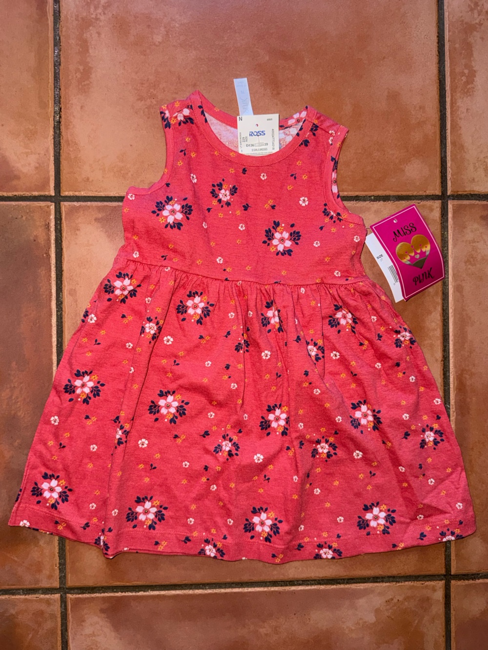 Girls' Coral Pink Floral Sleeveless Dress